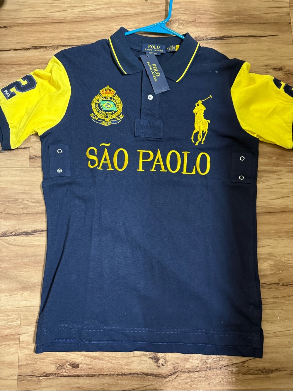 Ralph Lauren navy polo shirt with yellow